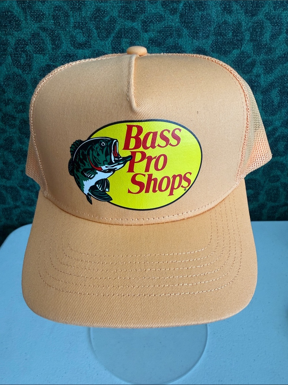 Bass Pro Shops Peach/orange Trucker Hat with Yellow Fish Logo